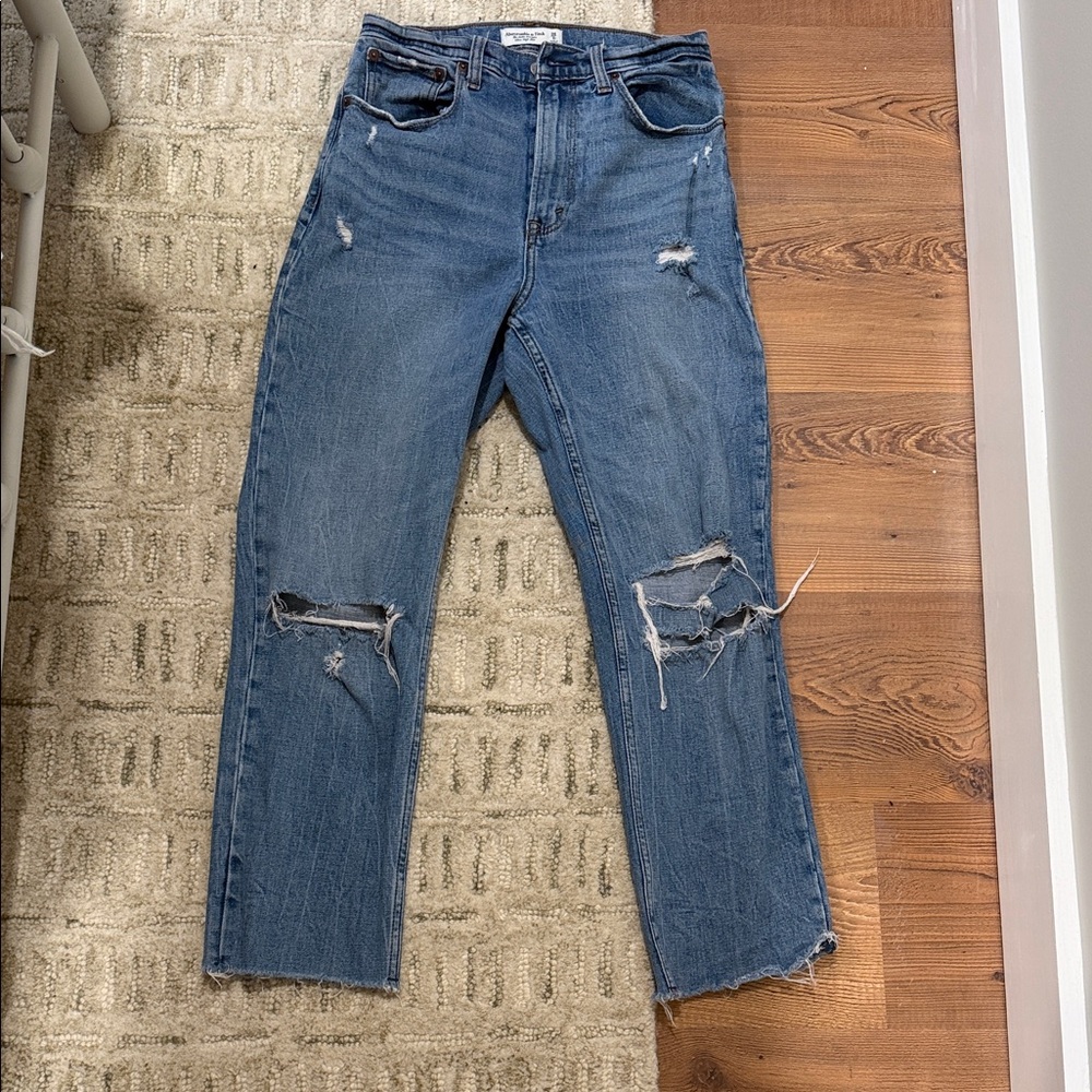 Abercrombie & Fitch Distressed Straight-Leg Blue Jeans